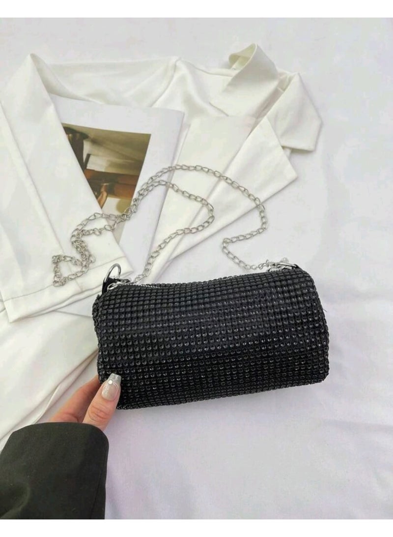 شي إن حقيبة كتف أنيقة مرصعة بسلسلة من أحجار الراين، حقيبة يد كروس بودي متعددة الاستخدامات للنساء - Image 4